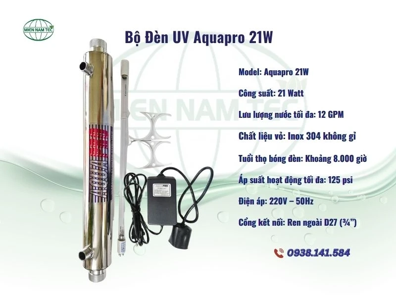 Thông số kỹ thuật của bộ đèn UV Aquapro 21w