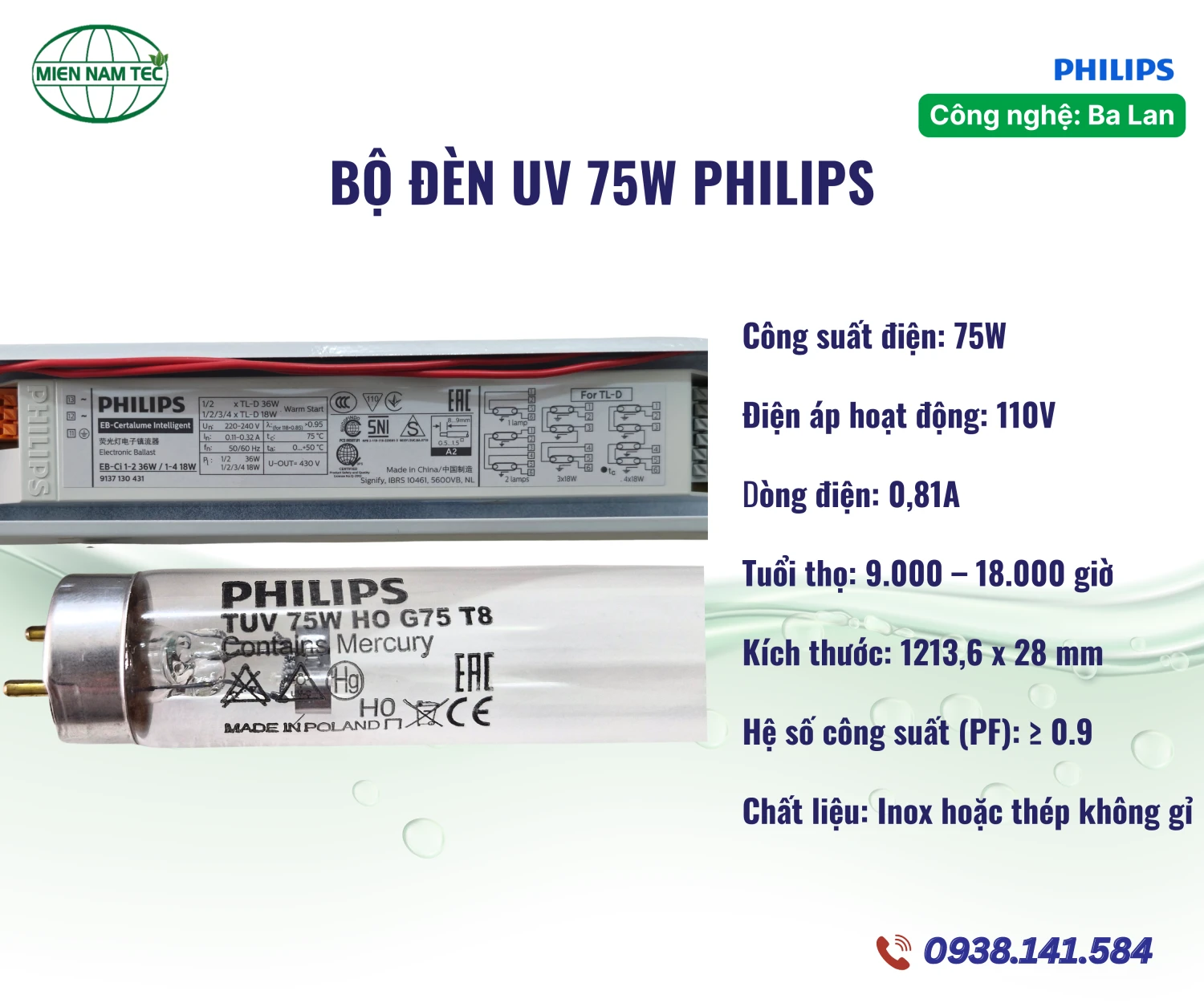 Bộ đèn TUV 75W HO Philips