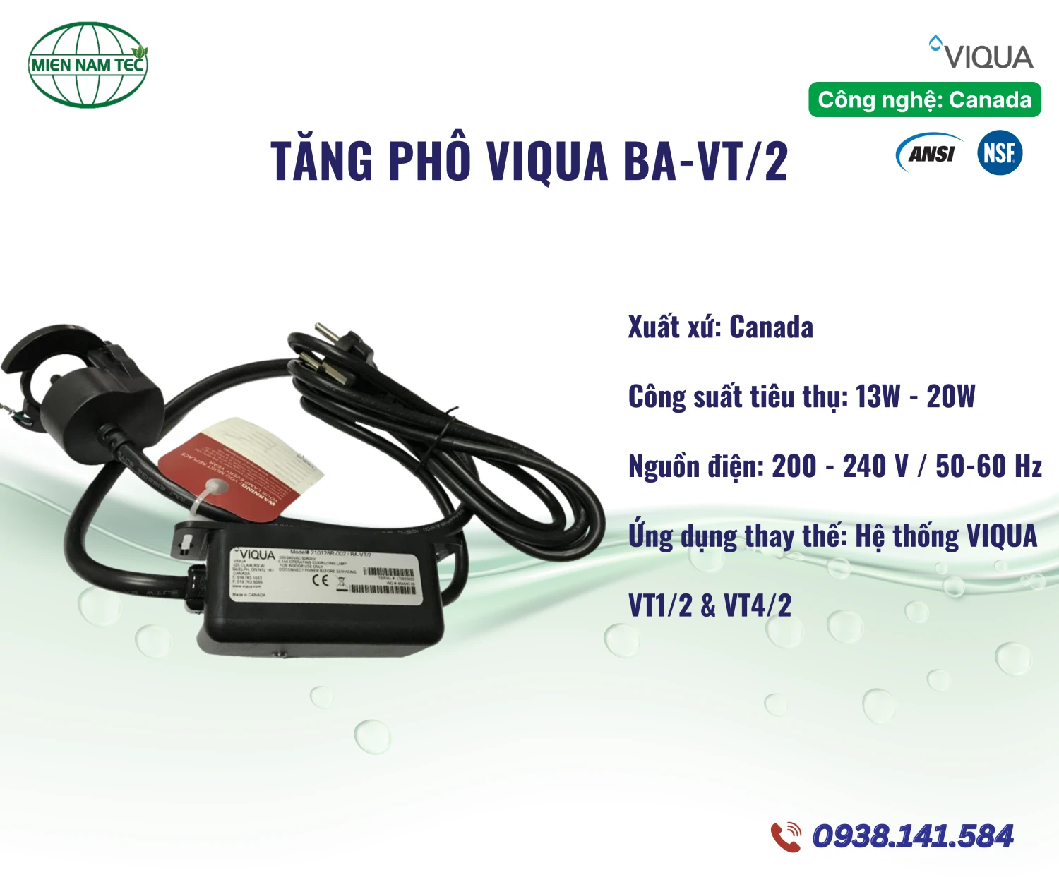 Chấn lưu đèn UV VIQUA BA-VT/2
