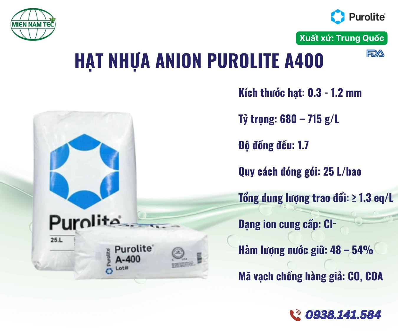 Hạt nhựa Anion Purolite A400