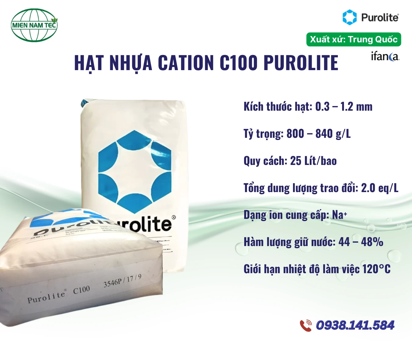 Hạt Nhựa Trao Đổi Cation C100 Purolite