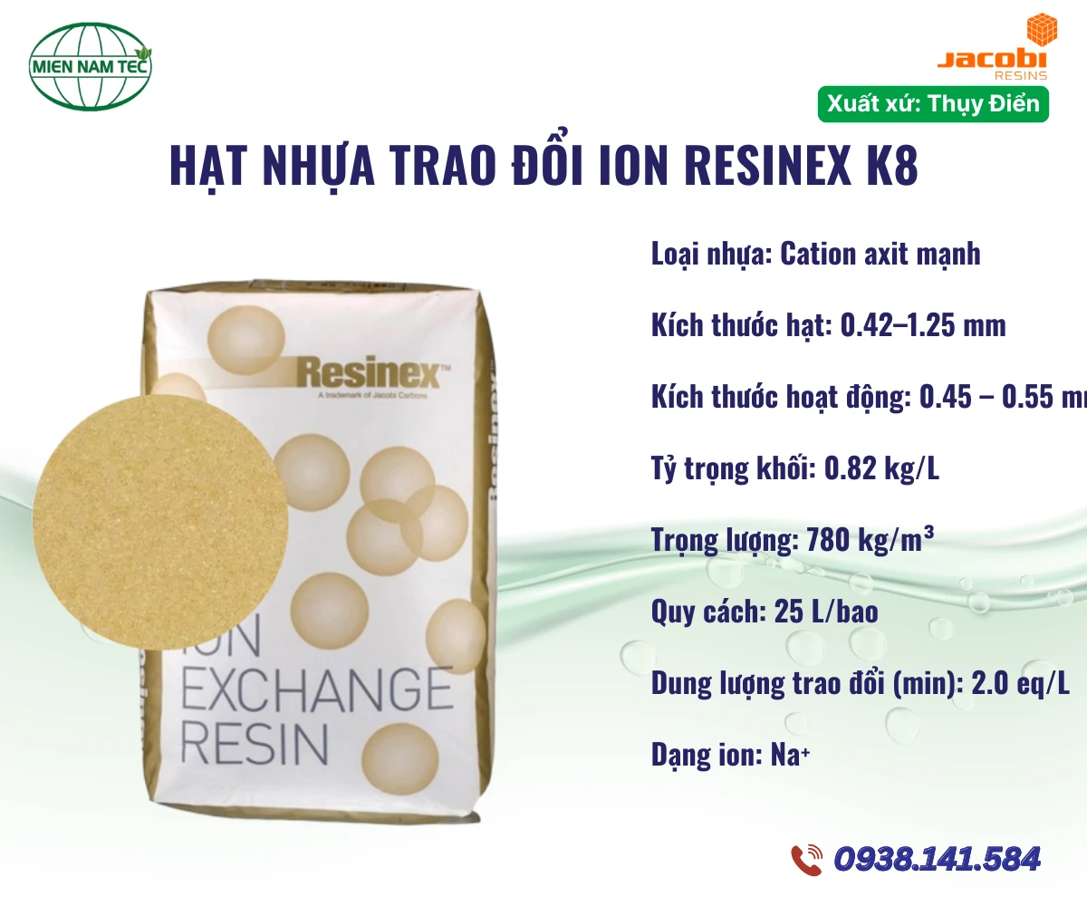 Hạt nhựa trao đổi ion Resinex K8