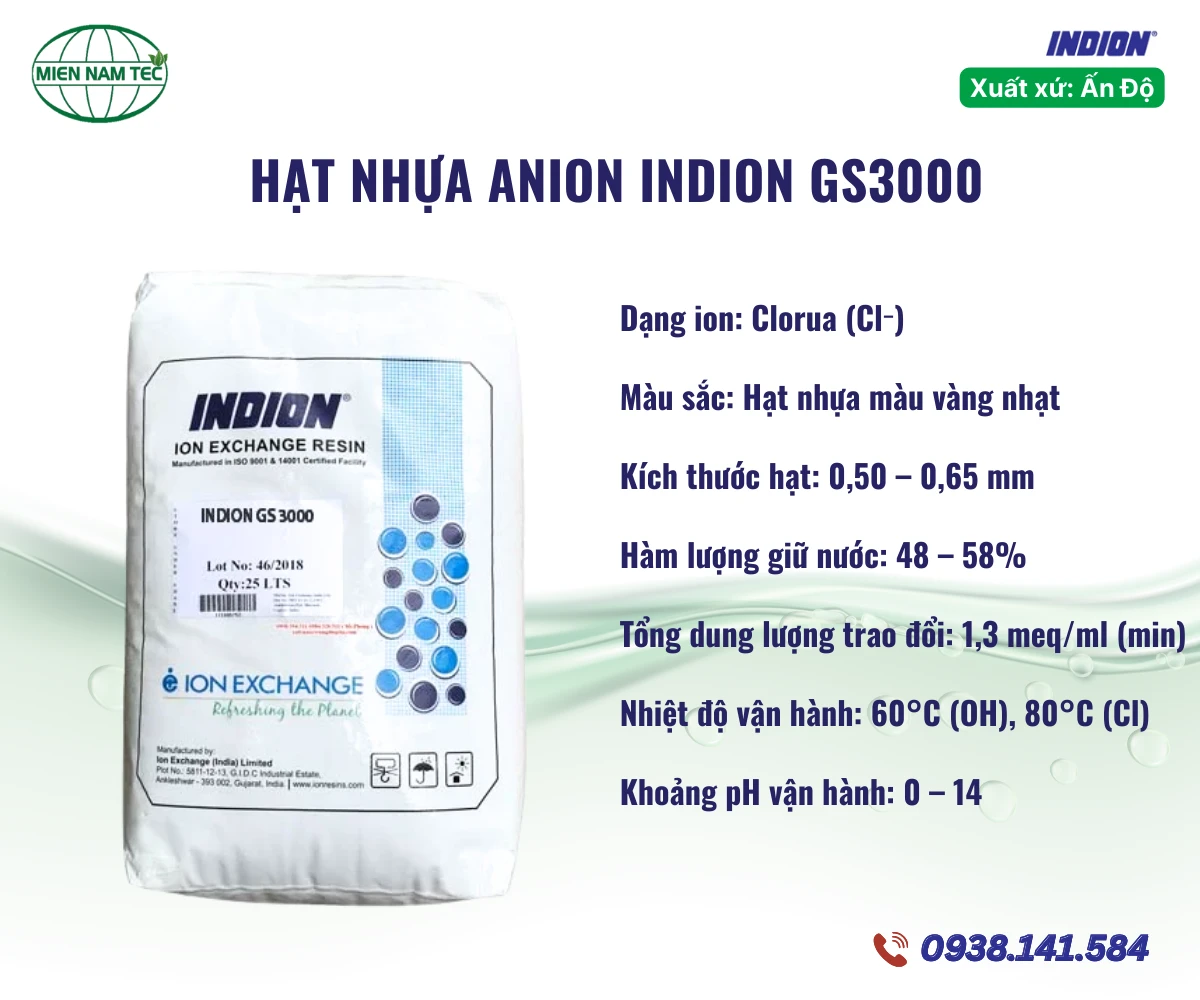 Hạt Nhựa Anion Indion GS3000