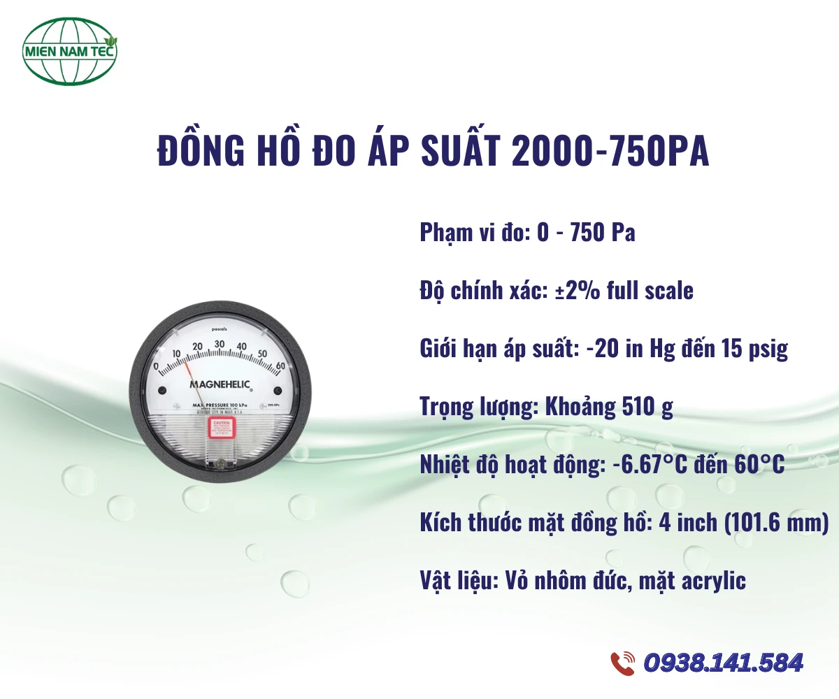 Đồng hồ đo áp suất 2000-750PA
