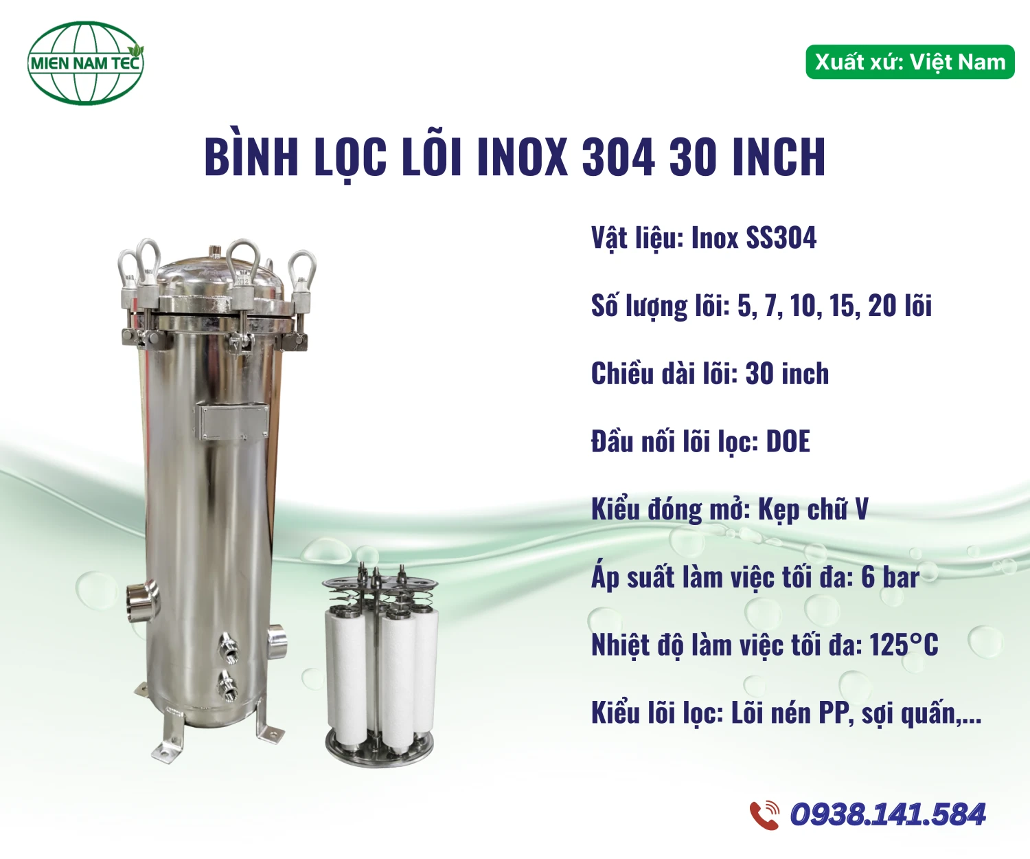 Bình Lọc Lõi Inox 304 30 Inch