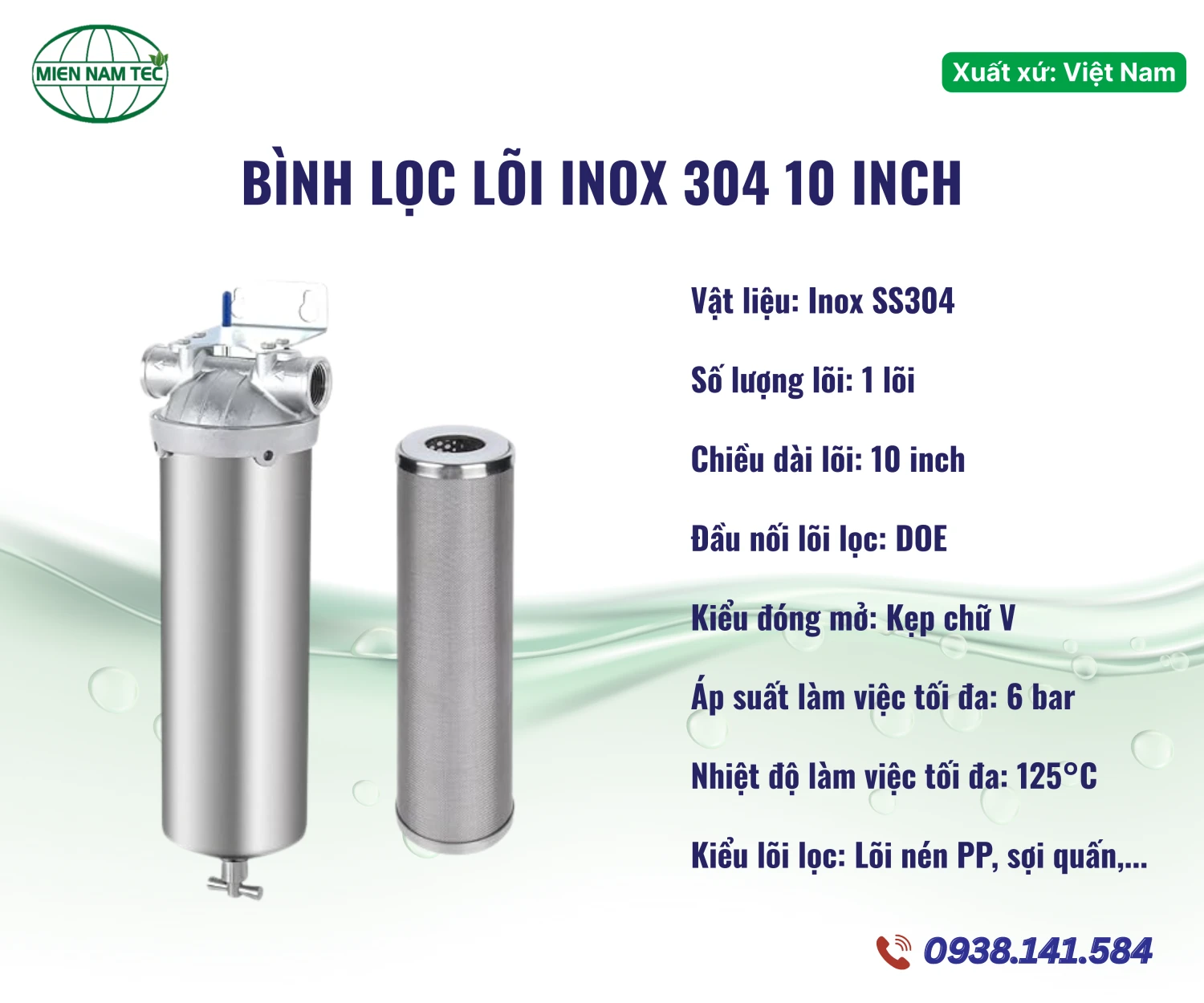Bình Lọc Lõi Inox 304 10 Inch