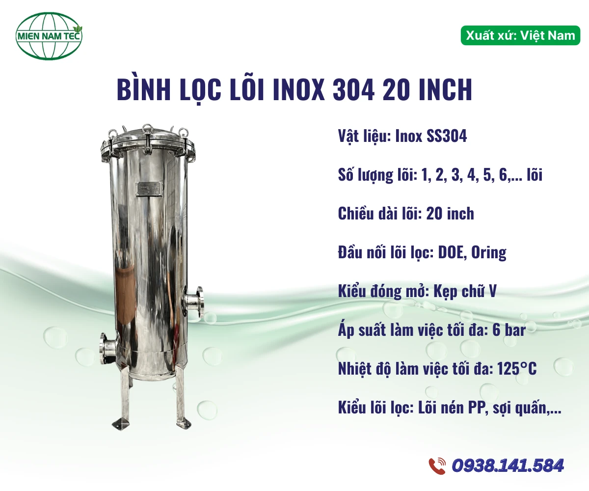 Bình Lọc Lõi Inox 304 20 Inch