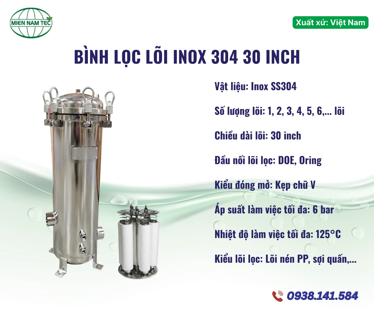 Bình Lọc Lõi Inox 304 30 Inch