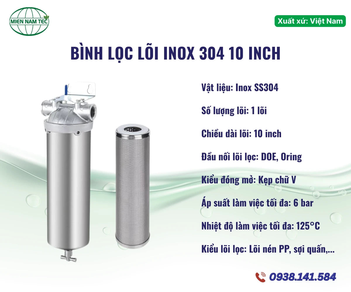 Bình Lọc Lõi Inox 304 10 Inch