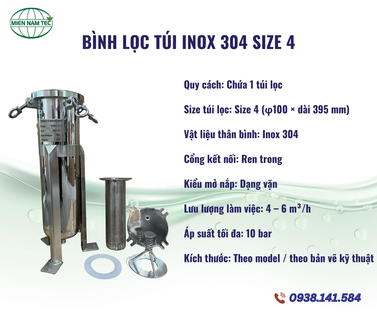 Bình lọc túi inox 304 size 4