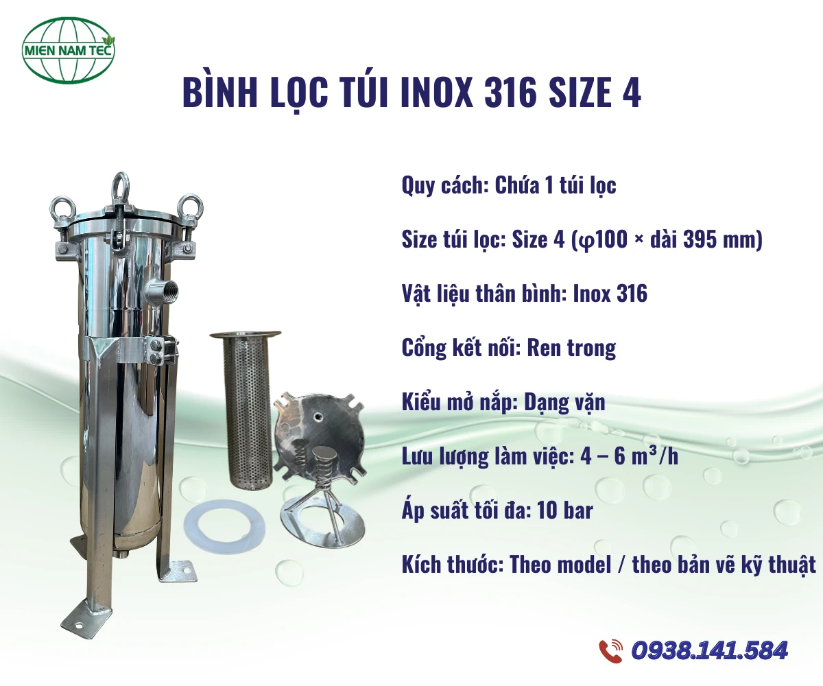 Bình lọc túi inox 316 size 4