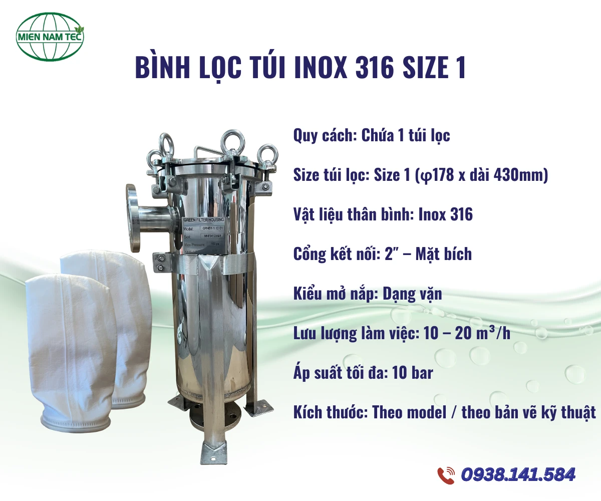 Bình lọc túi inox 316 size 1