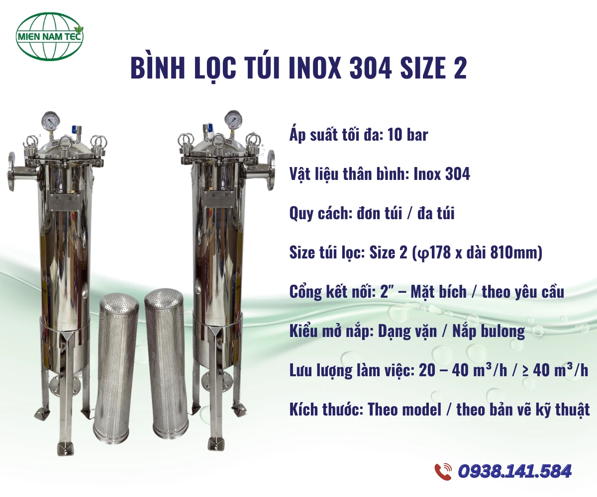 Bình lọc túi inox 304 size 2