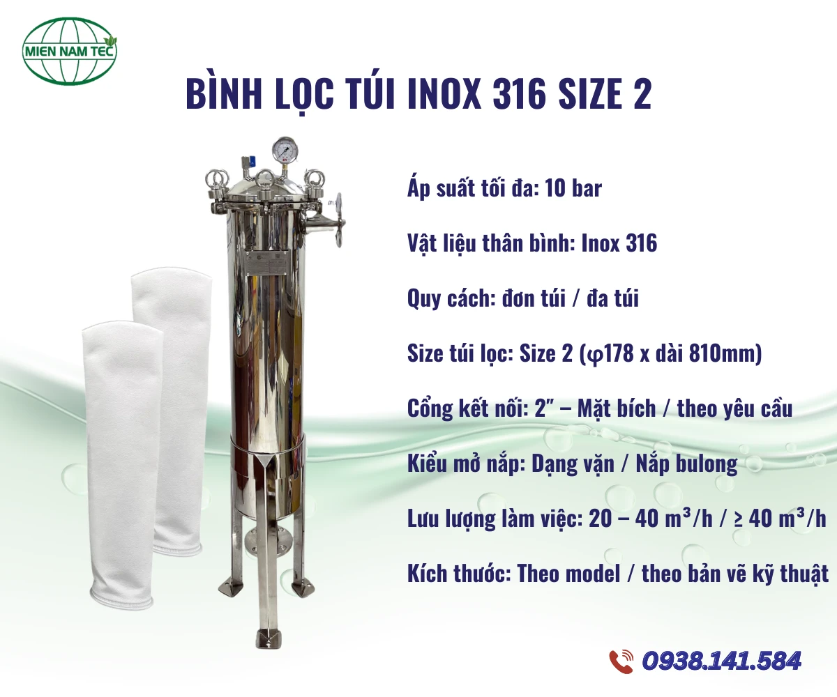 Bình lọc túi inox 316 size 2