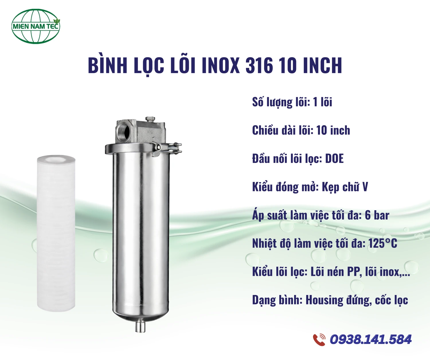 Bình Lọc Lõi Inox 316 10 Inch