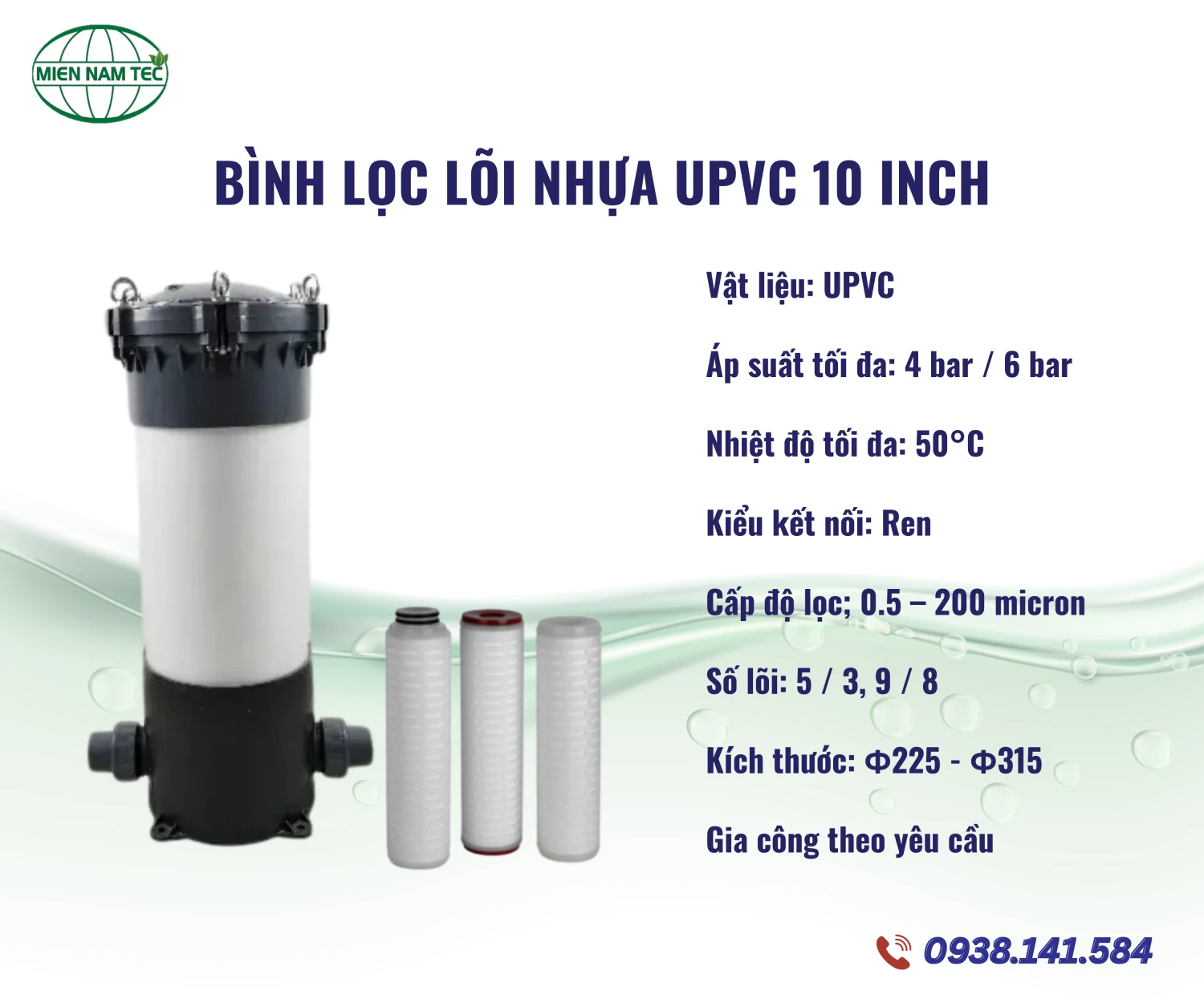 Bình Lọc Lõi Nhựa UPVC 10 Inch