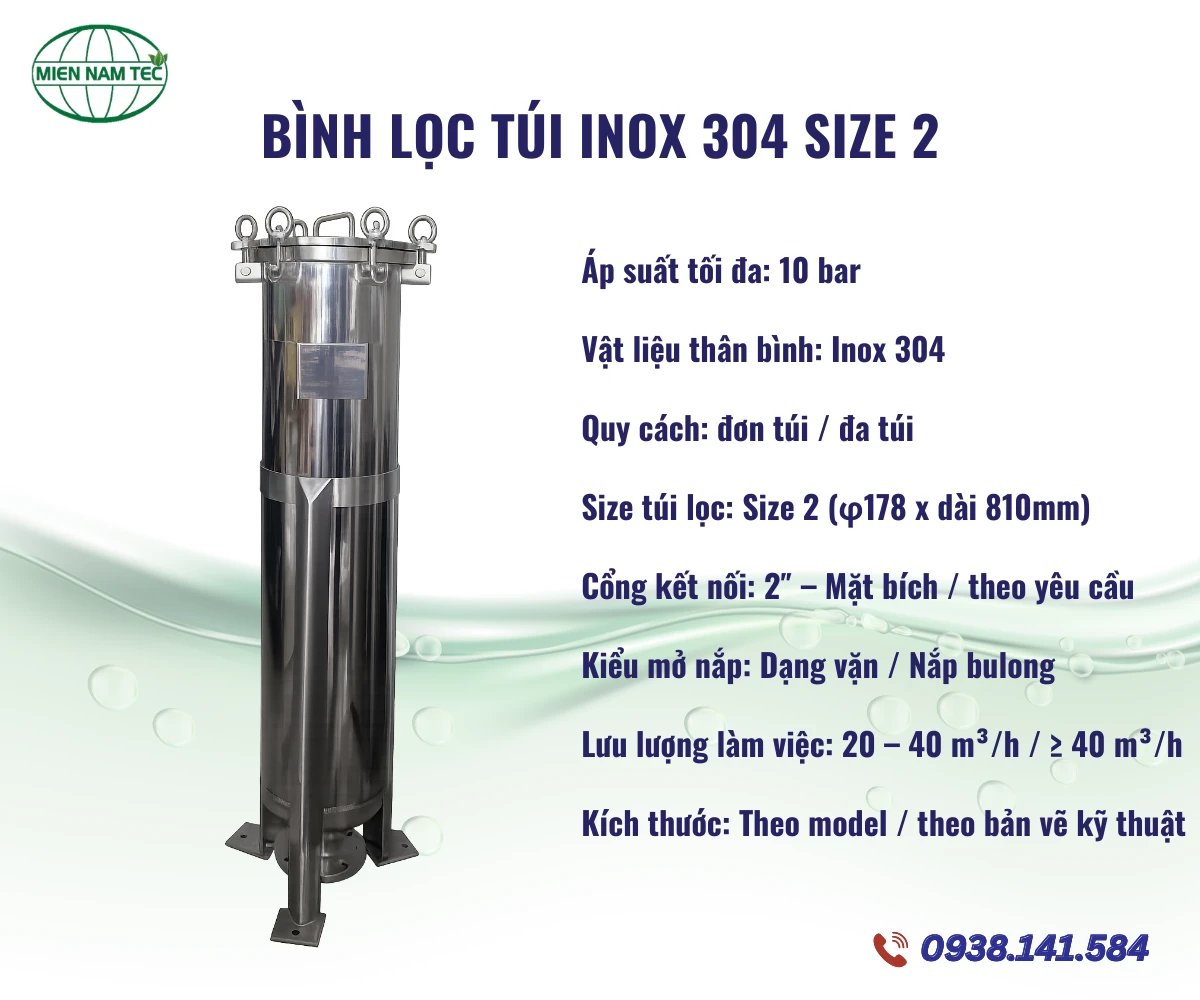 Bình lọc túi inox 304 size 2