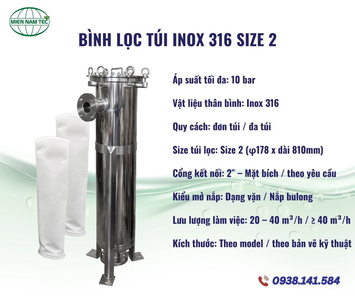 Bình lọc túi inox 316 size 2