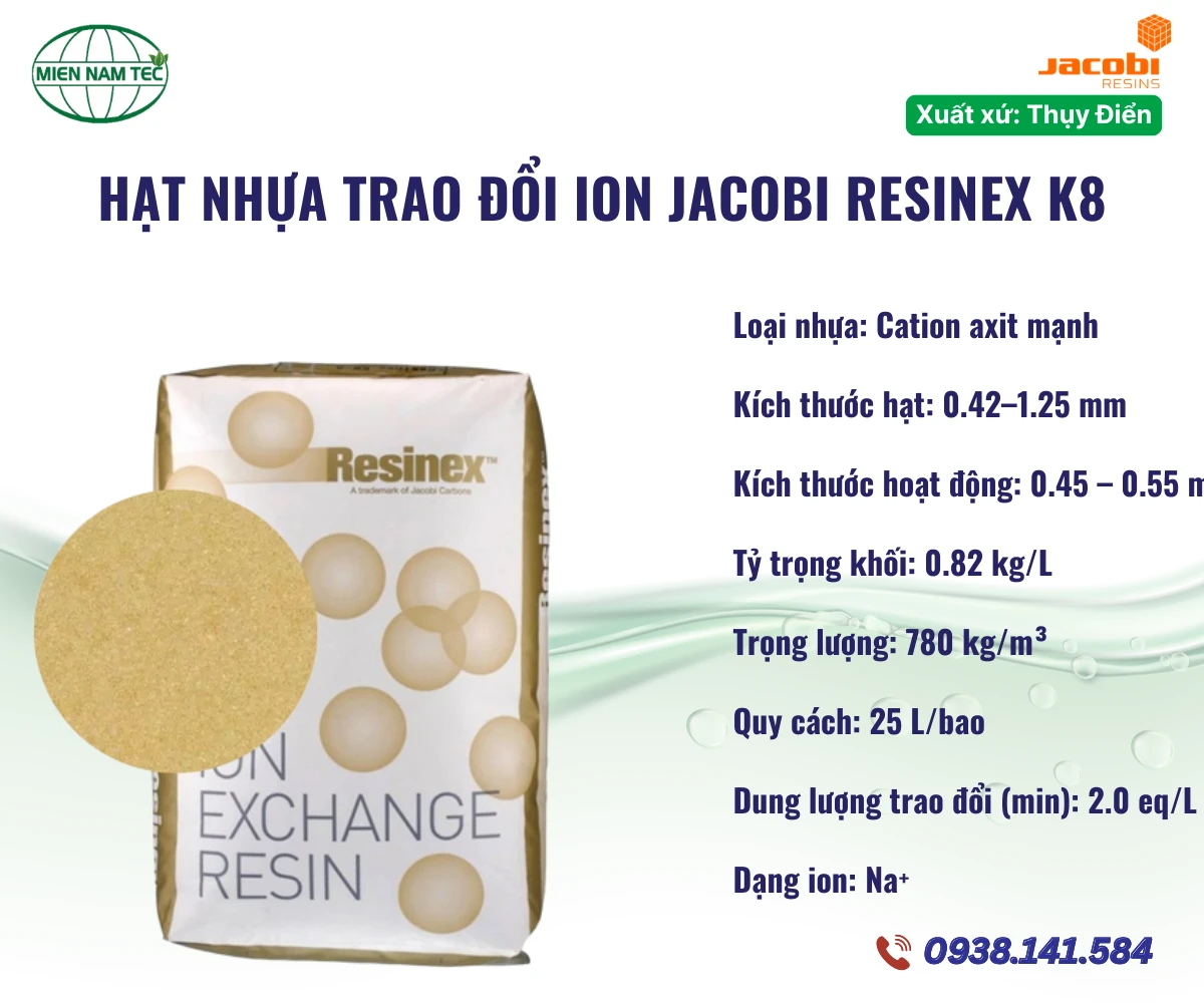 Hạt nhựa trao đổi ion Jacobi Resinex K8