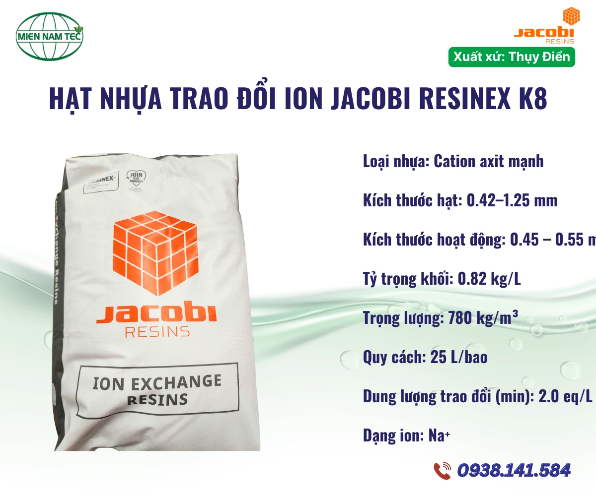 Hạt nhựa trao đổi ion Jacobi Resinex K8