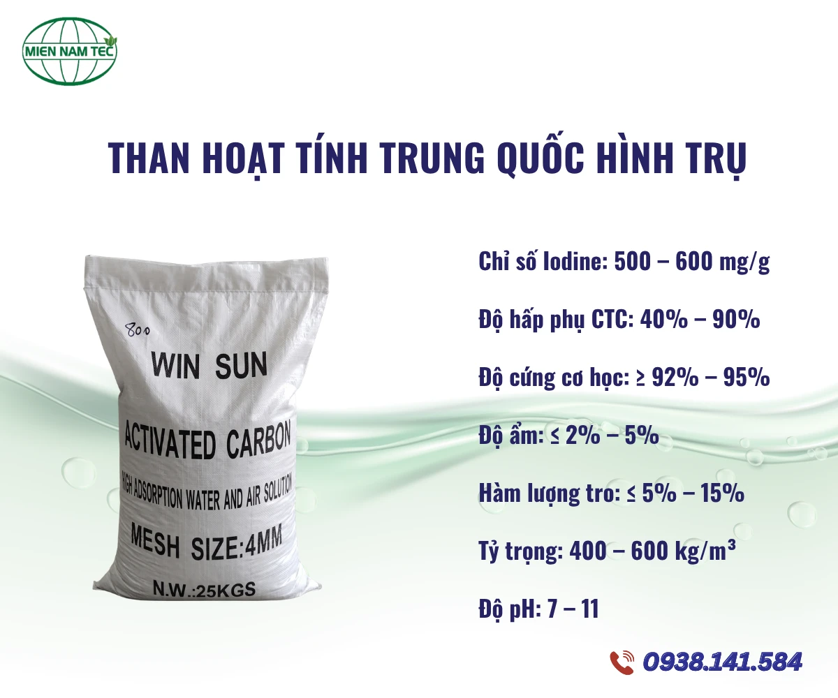 Than hoạt tính Trung Quốc hình trụ