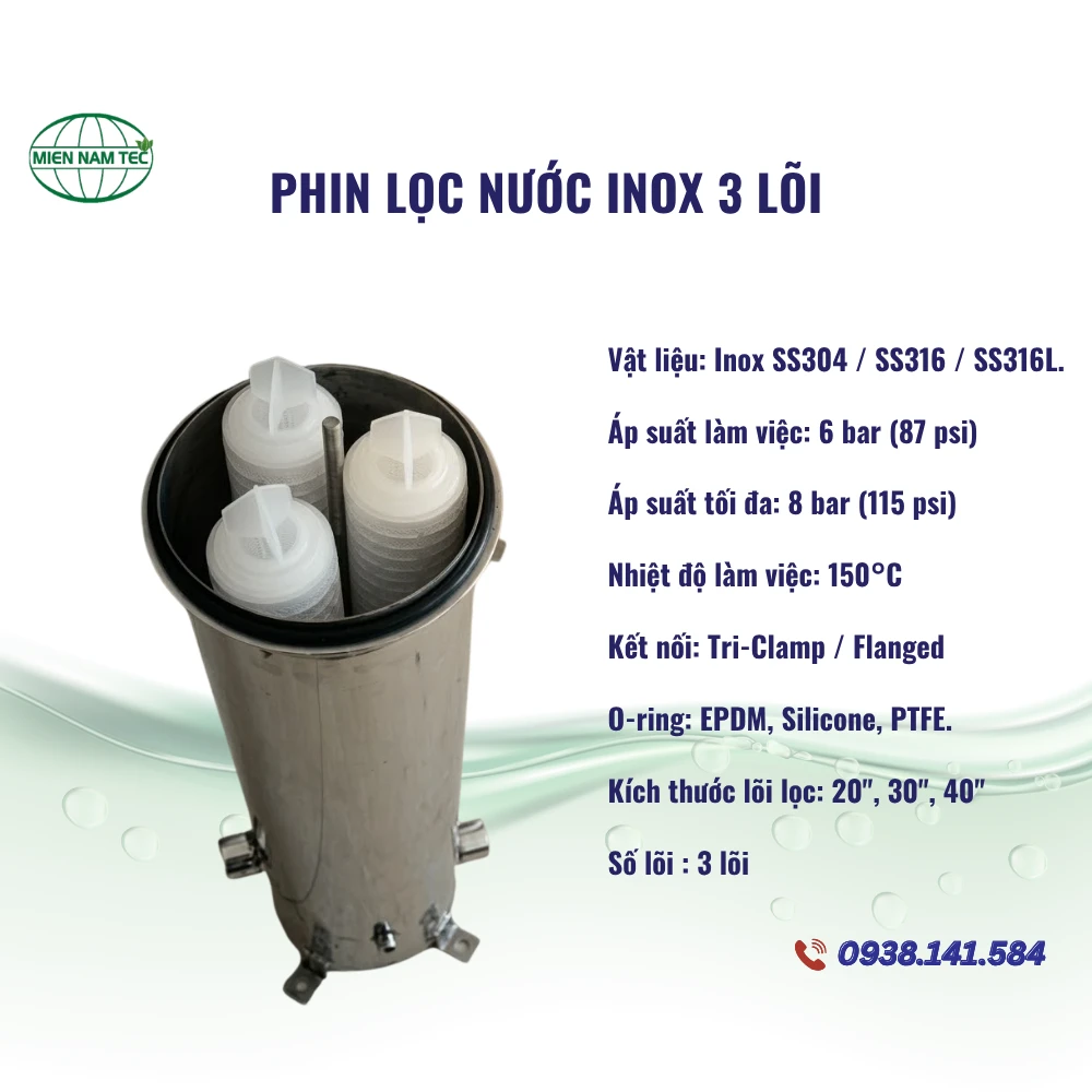 Phin Lọc Nước Inox 3 Lõi