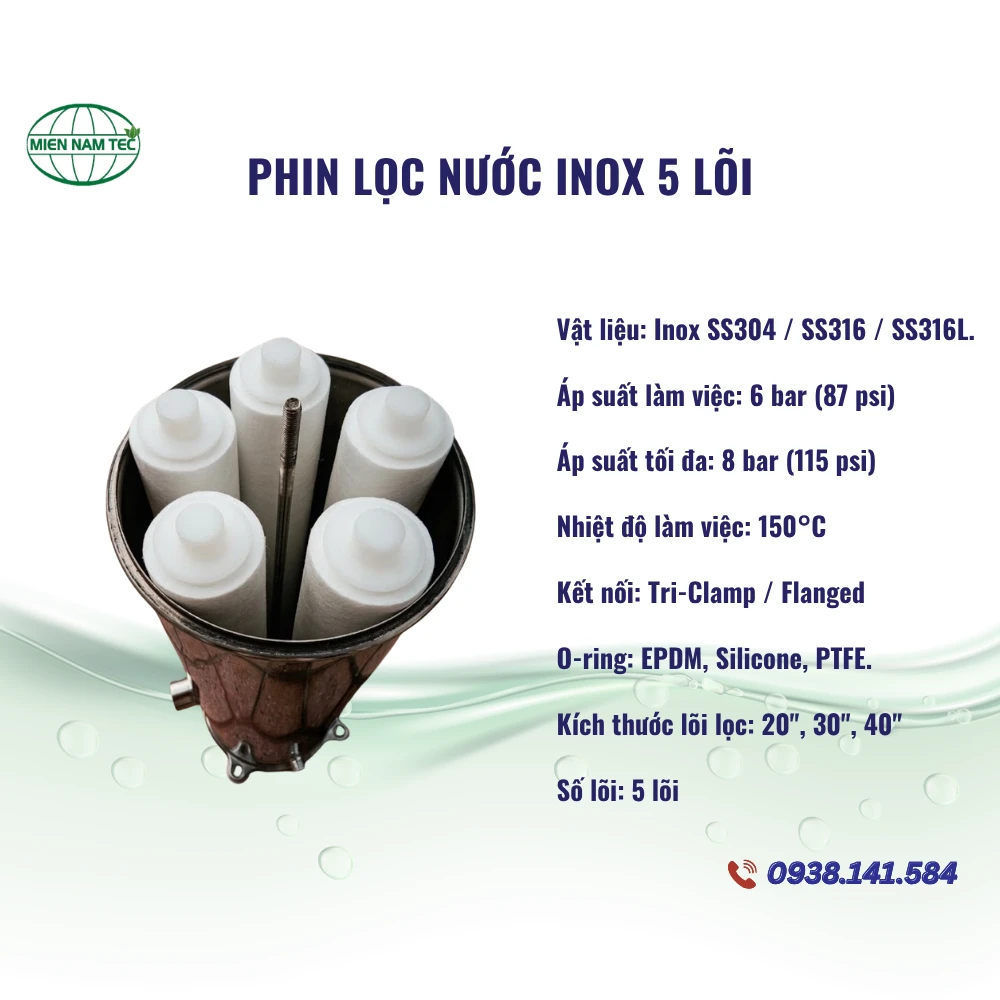 Phin Lọc Nước Inox 5 Lõi