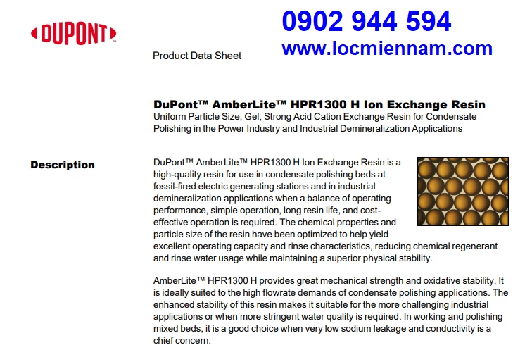 Hạt nhựa Dupont AmberLite™ HPR1300 H
