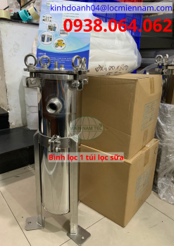 Bình lọc 1 túi lọc sữa công suất 6m3/h inox 304 dày 3mm Bình lọc 1 túi lọc sữa công suất 6m3/h inox 304 dày 3mm