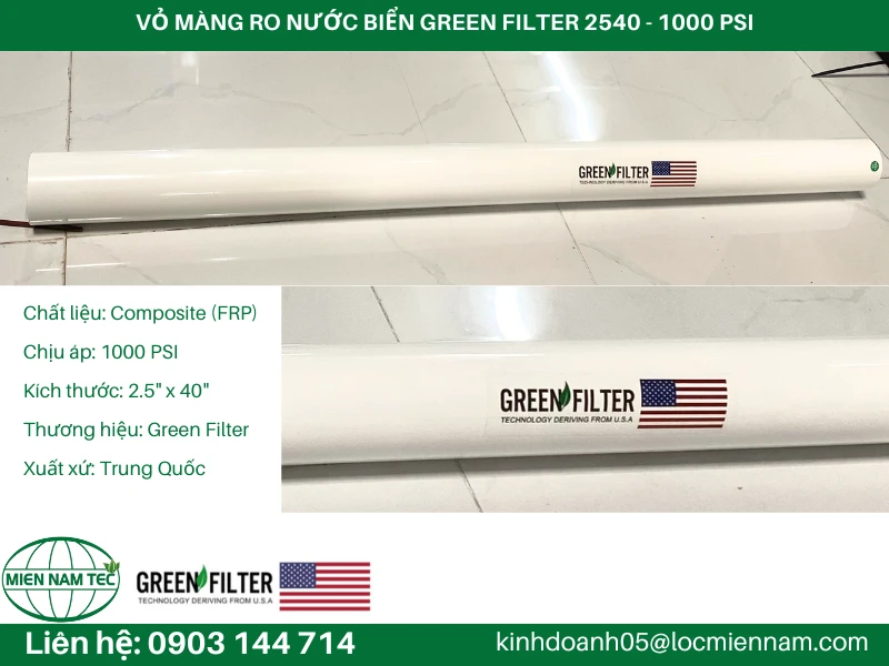 VỎ MÀNG RO NƯỚC BIỂN GREEN FILTER 2540 - 1000 PSI