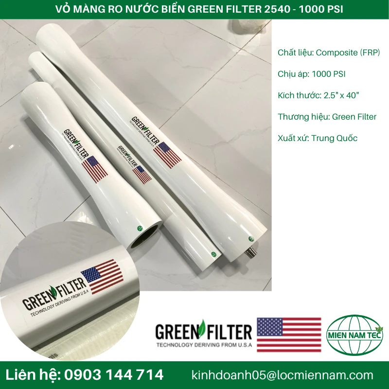 VỎ MÀNG RO NƯỚC BIỂN GREEN FILTER 2540 - 1000 PSI