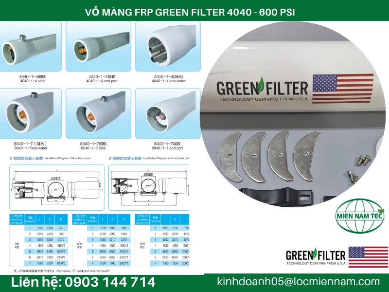 VỎ MÀNG FRP GREEN FILTER 4040 - 600 PSI