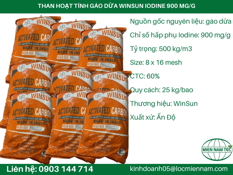 THAN HOẠT TÍNH GÁO DỪA WINSUN IODINE 900 MG/G