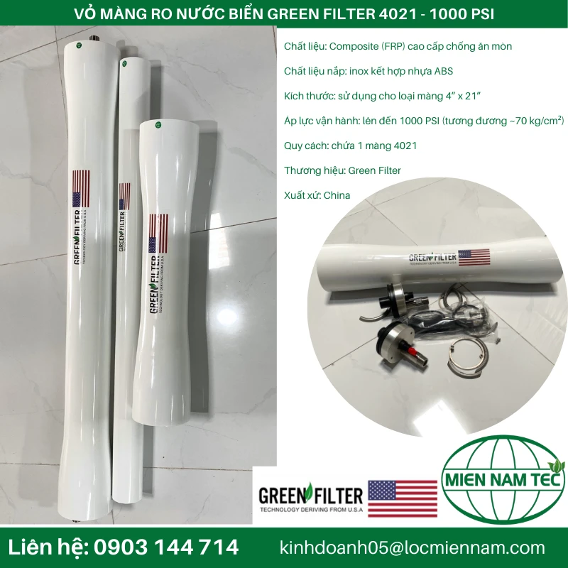 VỎ MÀNG RO NƯỚC BIỂN GREEN FILTER 4021 - 1000 PSI